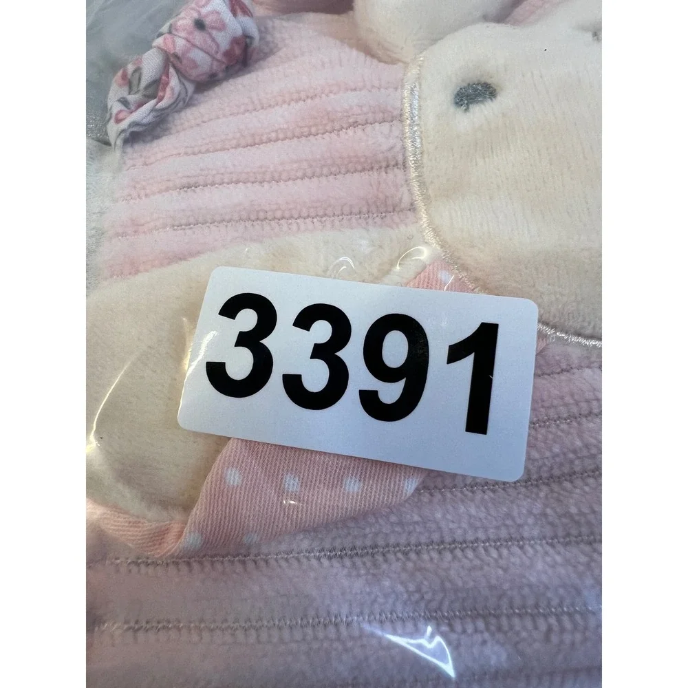 Modern Baby Pink Bunny Sensory Lovey Security Blanket Wood Teether Tags 3391